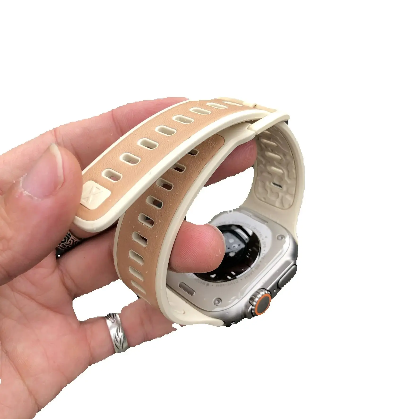 Kakeband new buckle is suitable for Apple Watch IWatch Strap S10 genuine leather silicone98breathableUltrawideAppleWatch    T53A