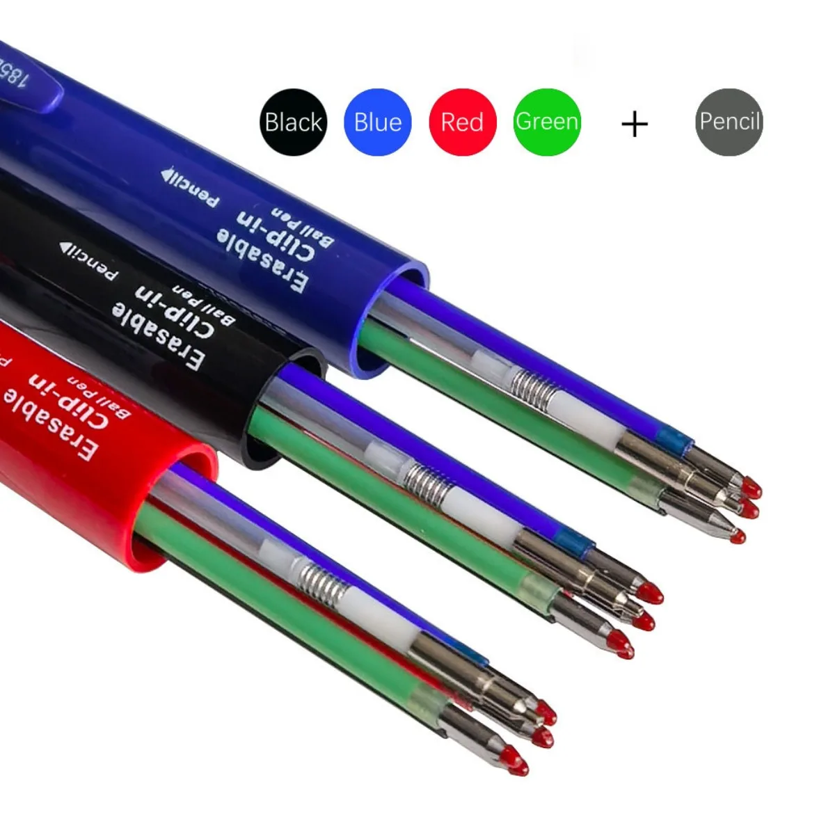 قلم متعدد الوظائف قابل للمسح 5 في 1 - جل 0.7 مم + قلم رصاص 0.5 مم، 4 ألوان قابلة لإعادة الملء لقرطاسية الكتابة المدرسية والمكتبية #2