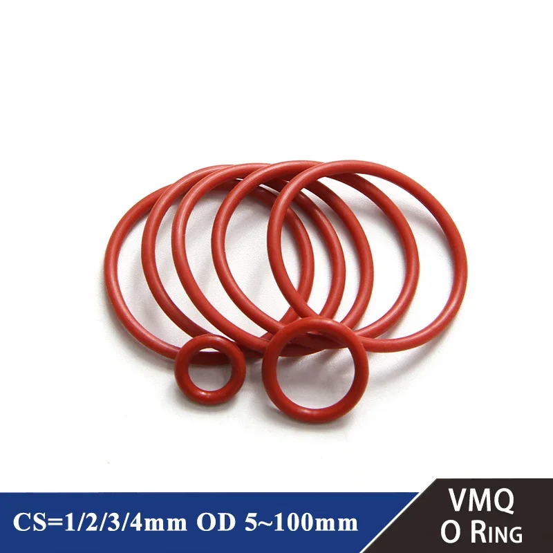 50pcs Red VMQ O Ring Thickness CS 1/2/3/4mm White Rubber Seal Rings OD 5-100mm Heat-Resistant Food Grade Silicone O-Ring