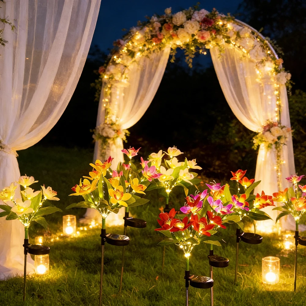 LED Simulated Eternal Flower Orchid Solar Power Lawn Lamp Outdoor Garden Summer Camping Wedding Party Yard Landscape Decoration