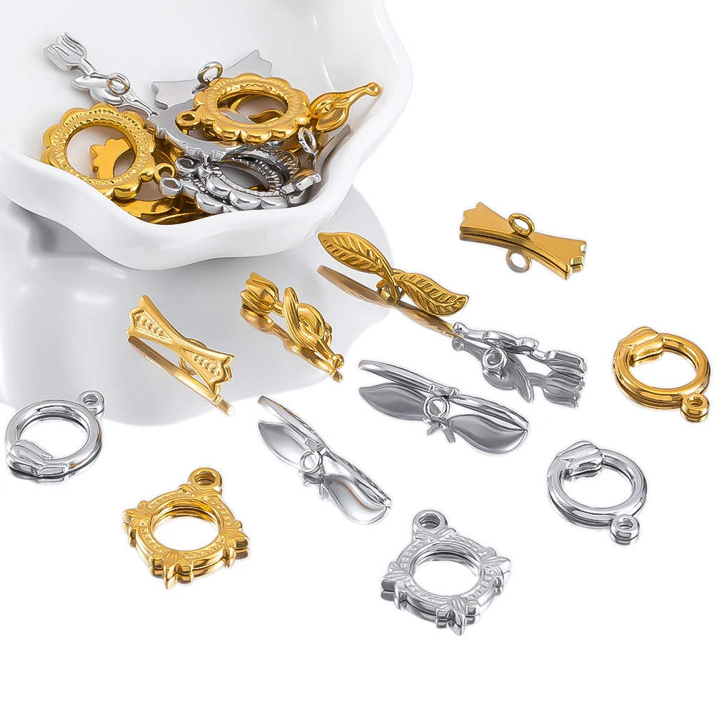 

5pcs Multiple Style Stainless Steel Flower Shaped Circle OT Buckle For DIY Exquisite And Sweet Style Connecting Buckle Accessory