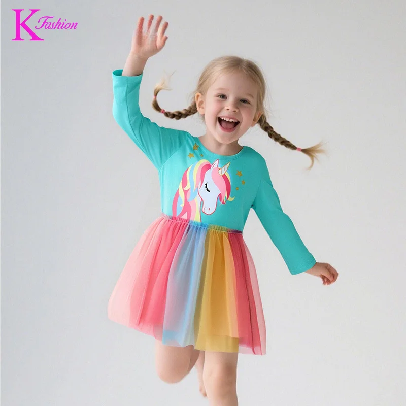 

New Children's Dress Fashionable Girls' Princess Dress Cute Unicorn Mesh Dress