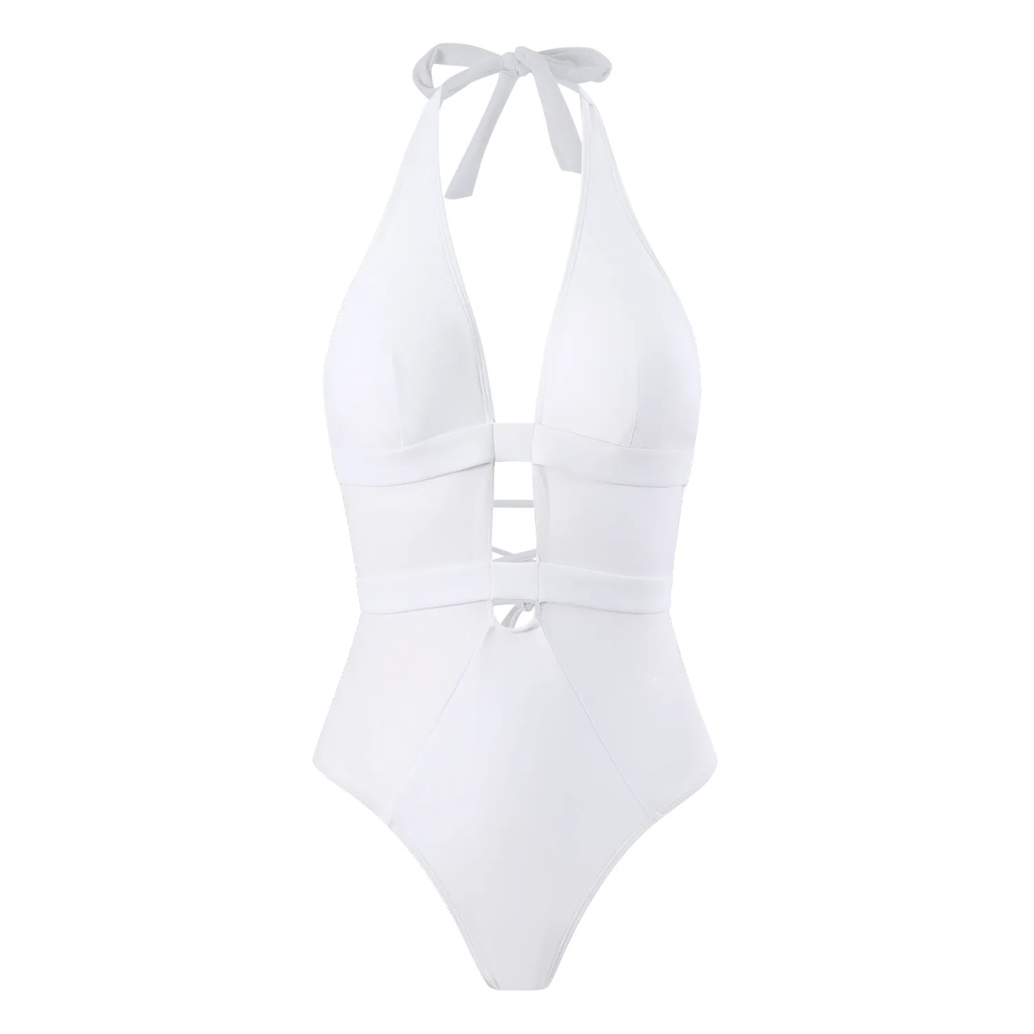 

2025 New Women's White One Piece Swimsuit Sexy Mesh Cutout Halter Neck Tummy Control Swimsuit Quick Dry for Vacation Beach