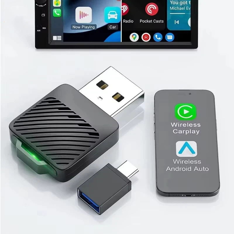 Wireless Carplay Adapter Android Car 2026 Upgrade from 2-in-1 Mini USB Design Stable Connection Car Play for iOS 10+ Android 11+