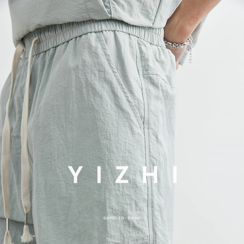 Fashion Men's Short Sleeve Shorts Suit Ice Silk Leisure Sports Outdoor Breathable Summer Lapel Top Elastic Waist Shorts Men Suit