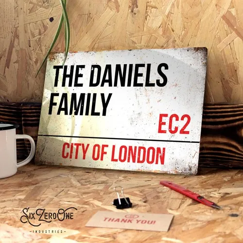 Personalised FAMILY NAME Metal Sign Wall Plaque home Tin London street road est. --Tin Sign