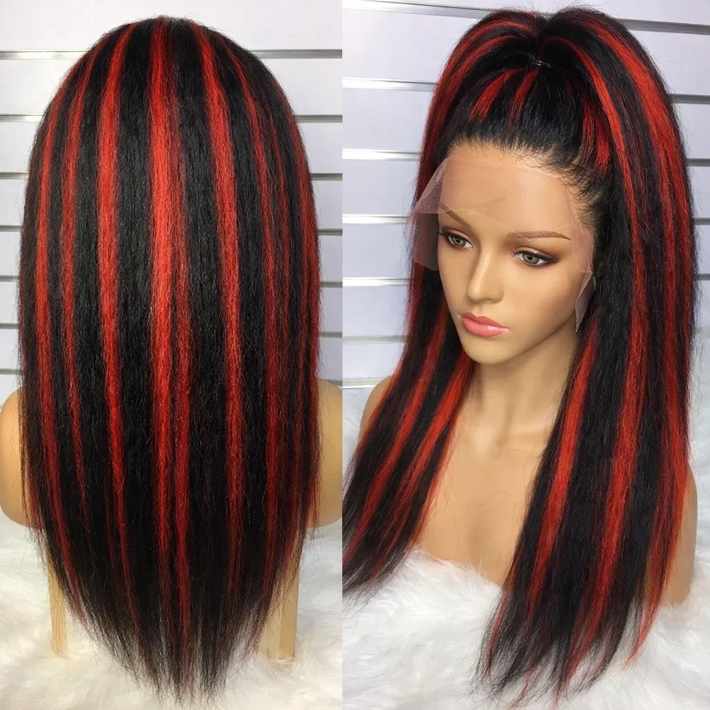 

Бразильский парик из натуральных волос Remy, цвет 1B/99J, черный с красными акцентами, 13x4, с кружевной передней частью, прямые волосы с эффектом кинки, цвет бордо, предварительно нарезанный, 5x5, безклеевой, с кружевной основой.