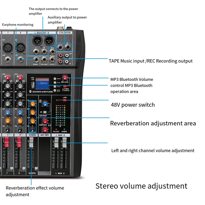 【Flash Sale】CT80 Professional Audio Mixer 8-Channel Bluetooth USB Effect 48V Recording Stage Party Sound Mixer Console