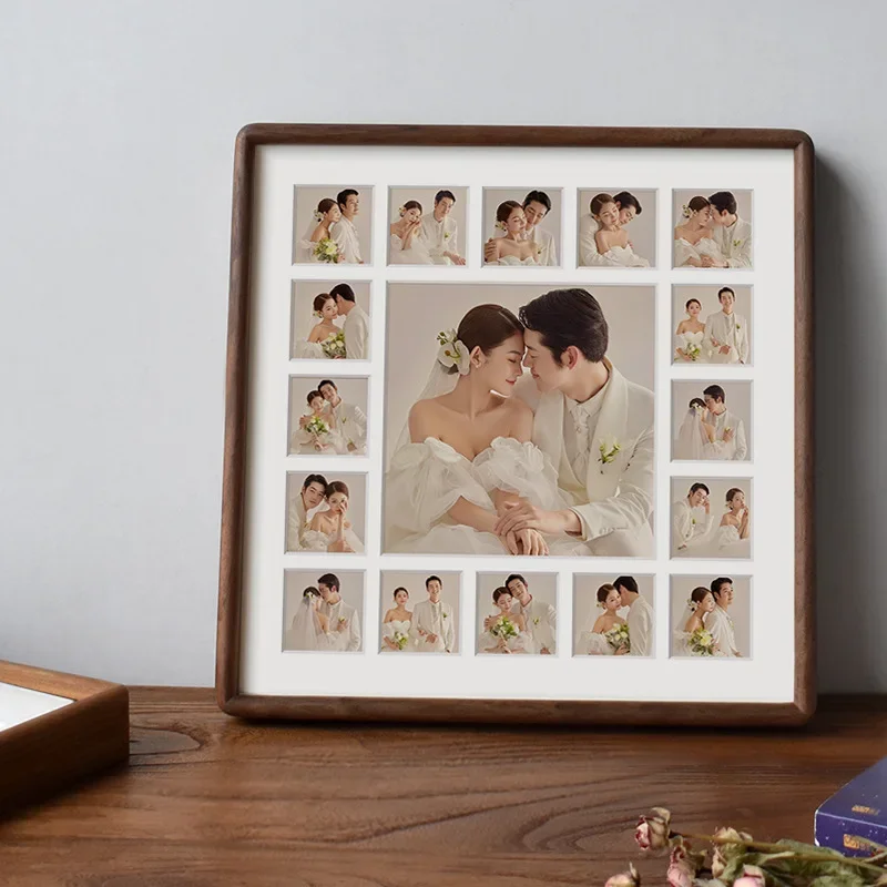 Square Wood Photo Frame High-grade Wedding Black Walnut 30x30cm Picture Frame DIY Grid Couple Display Pictures Home Decor Gift
