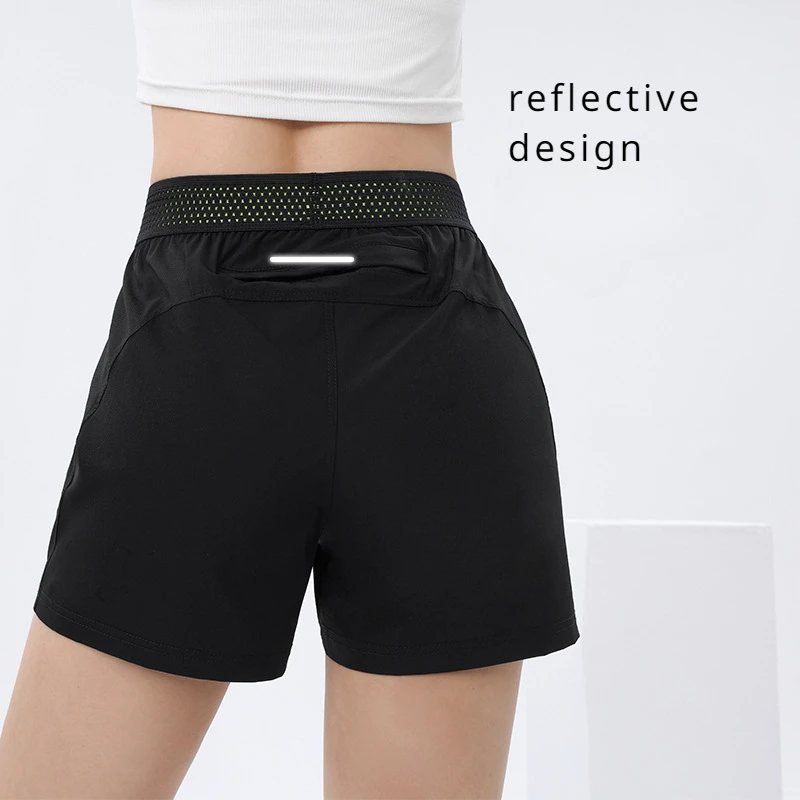 Fitness Shorts Women Pocket Girls Summer Ice Silk High Waist Thin Yoga Workout Running Sports Shorts Quick Drying Gym Sportwear