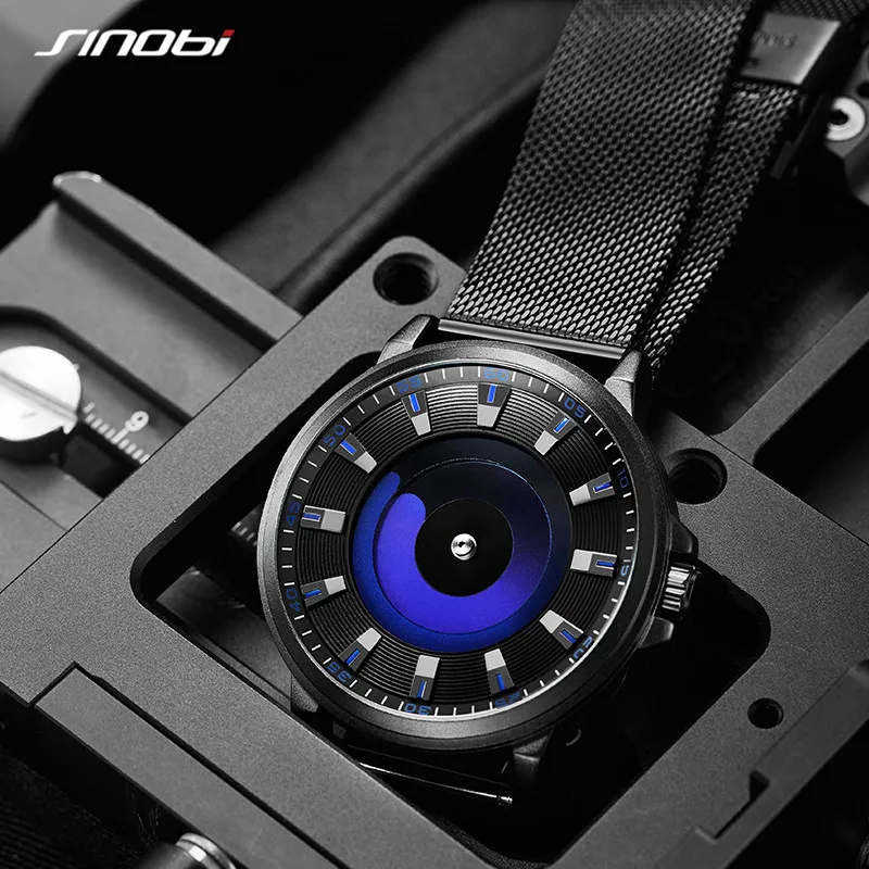 Sinobi Creative Design Mens Watches Fashion Mesh Strap Man\'s Quartz Wristwatches Colorful Vortex Sky Clock For Male Top Relogio