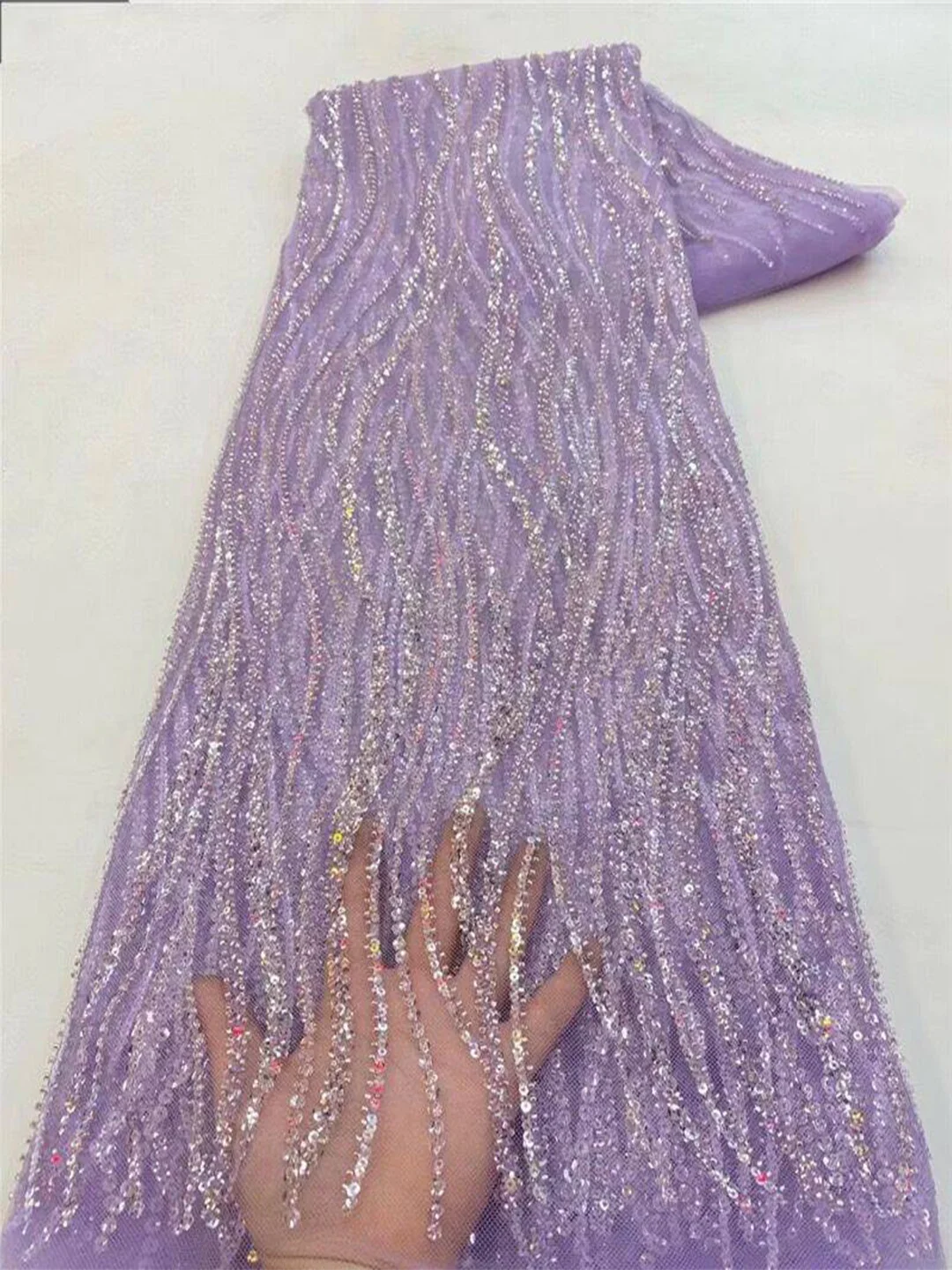 Gold Color Africa Embroidered Tulle Net Fabric with Luxury Beads High Quality Sequins for Evening Party Dress Sewing view 6