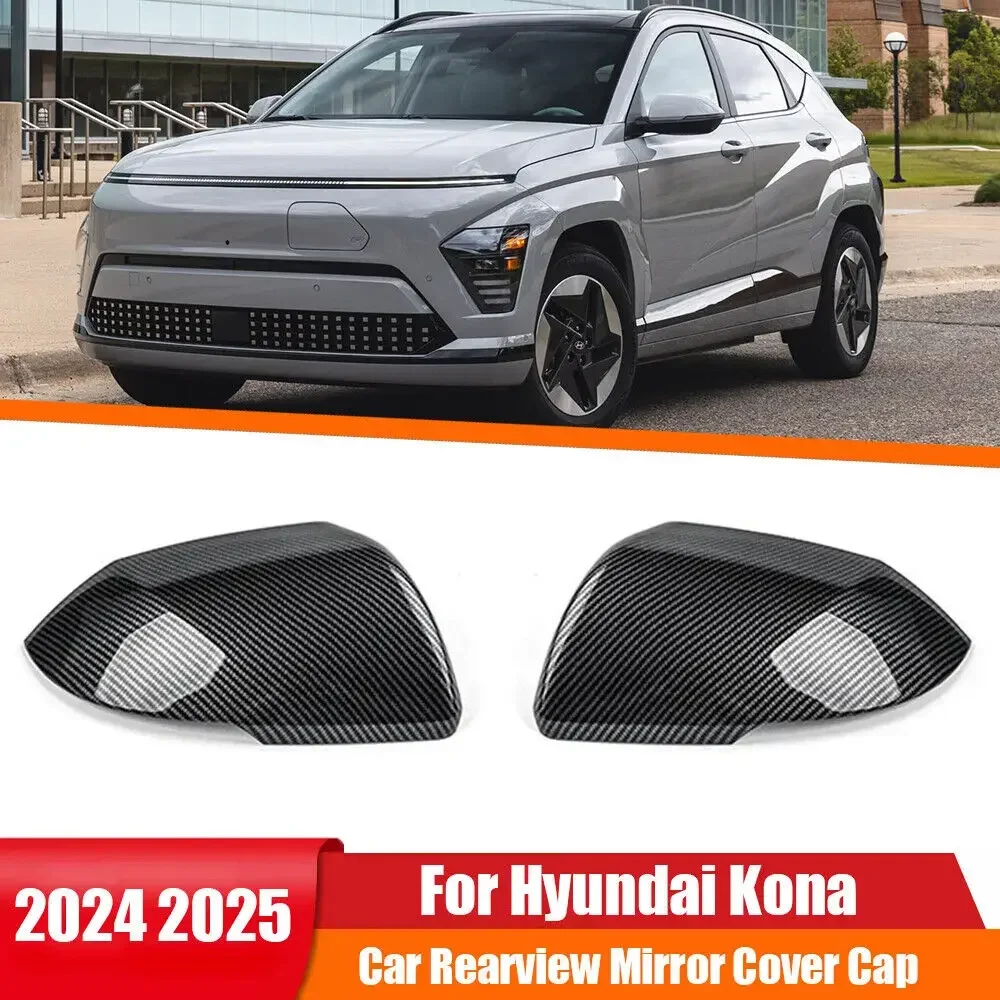 

For Hyundai Kona 2024 2025 Car Sticker Rearview Side Mirror Cover Wing Cap Exterior Door Rear View Case Trim Carbon Fiber Look X