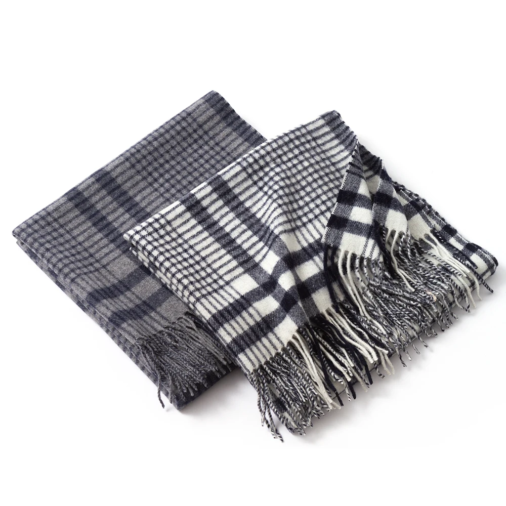 Luxo xadrez cachecol inverno quente 100% lã feminino longo pashmina foulard cachecóis senhora borla xale envolve 2022 design novo