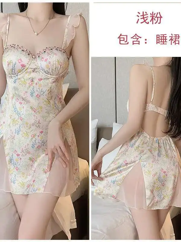Vestido Sexy con bordado de flores y ventilación, vestido sin mangas con tirantes en V profundo y espalda descubierta, vestido de estilo informal de puro deseo, encantador y dulce 5FT4