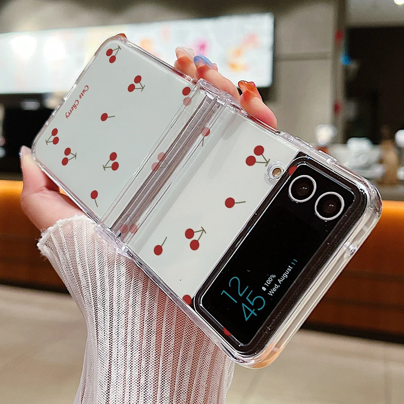 Niedliche Handyhülle mit großem Kirschdruck für Samsung Galaxy Z Flip7 FE 8 7 6 5 4 3, harte, klare Falthülle für Samsung Z Flip8 Flip6 – Detail 15