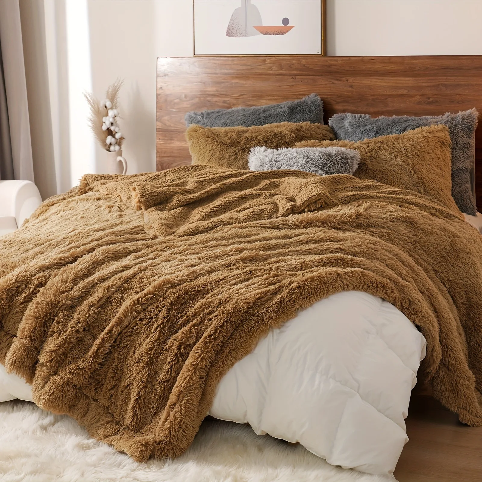 Luxury Ultra-Soft Faux Fur Blanket Double-Sided Plush Warmth Thick Cozy Winter Bedding for Sofa Bed Chair Machine Washable