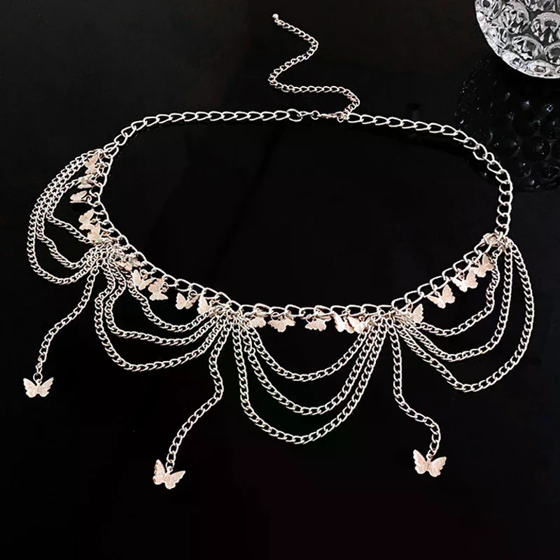 النساء الخصر سلاسل مجوهرات الأزياء فراشة البطن الجسم الديكور المعادن متعدد الطبقات السراويل سلسلة الصيف تنورة الملحقات #6