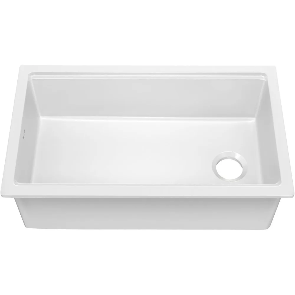 33-inch Fireclay Workstation Drop-In/Undermount Single Bowl Kitchen Sink in Gloss White