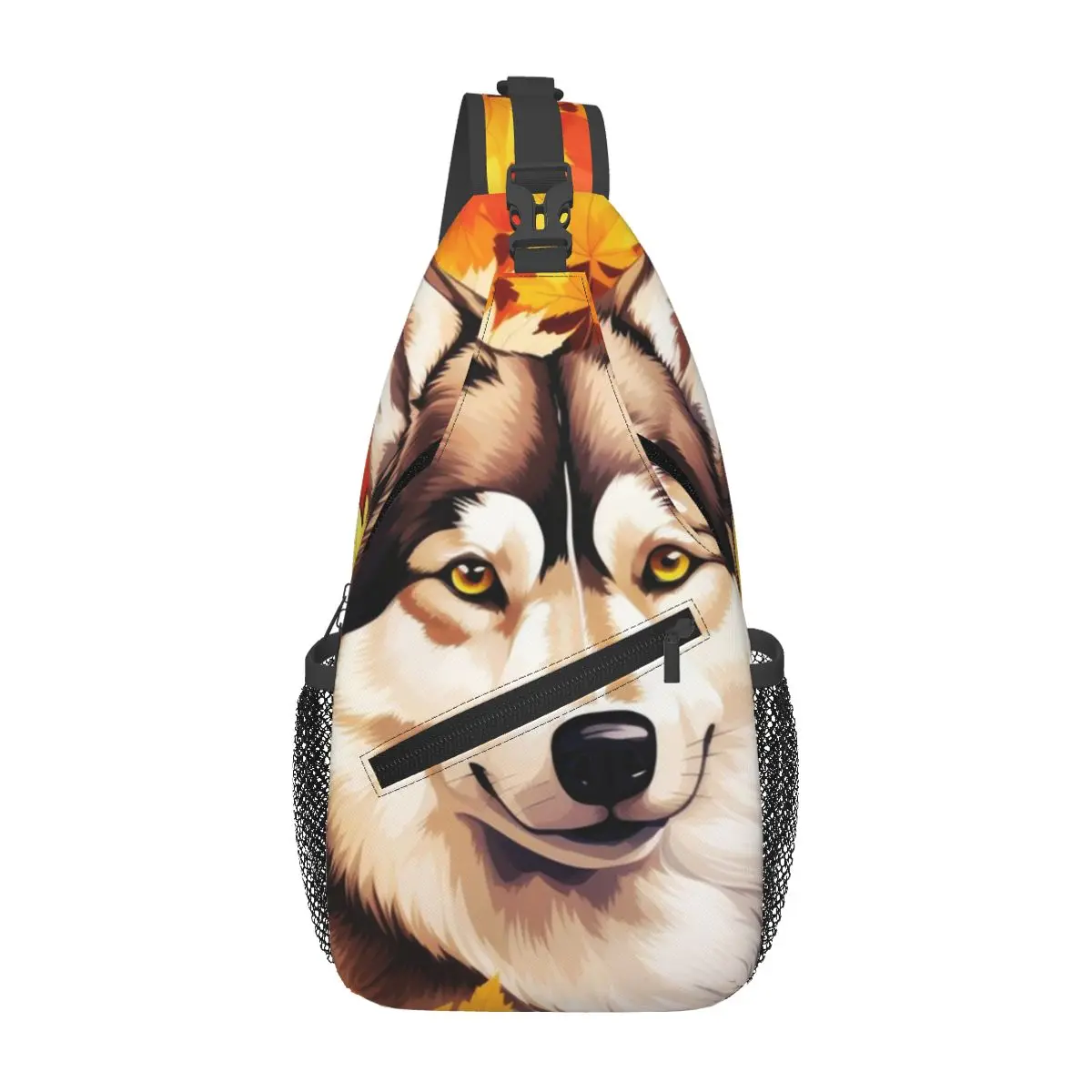 Autumn Fall Siberian Husky Dog Chest Bag Men Sling Crossbody Backpack Chest Bag Travel Hiking Daypack Shoulder Bag