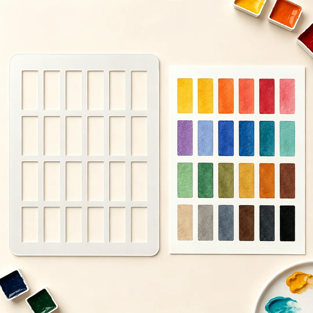 Washable Flexible Painting Stencil 24 Rectangular Grids Pigment Swatch Template for Watercolor Artist Hand‑Account DIY Crafts