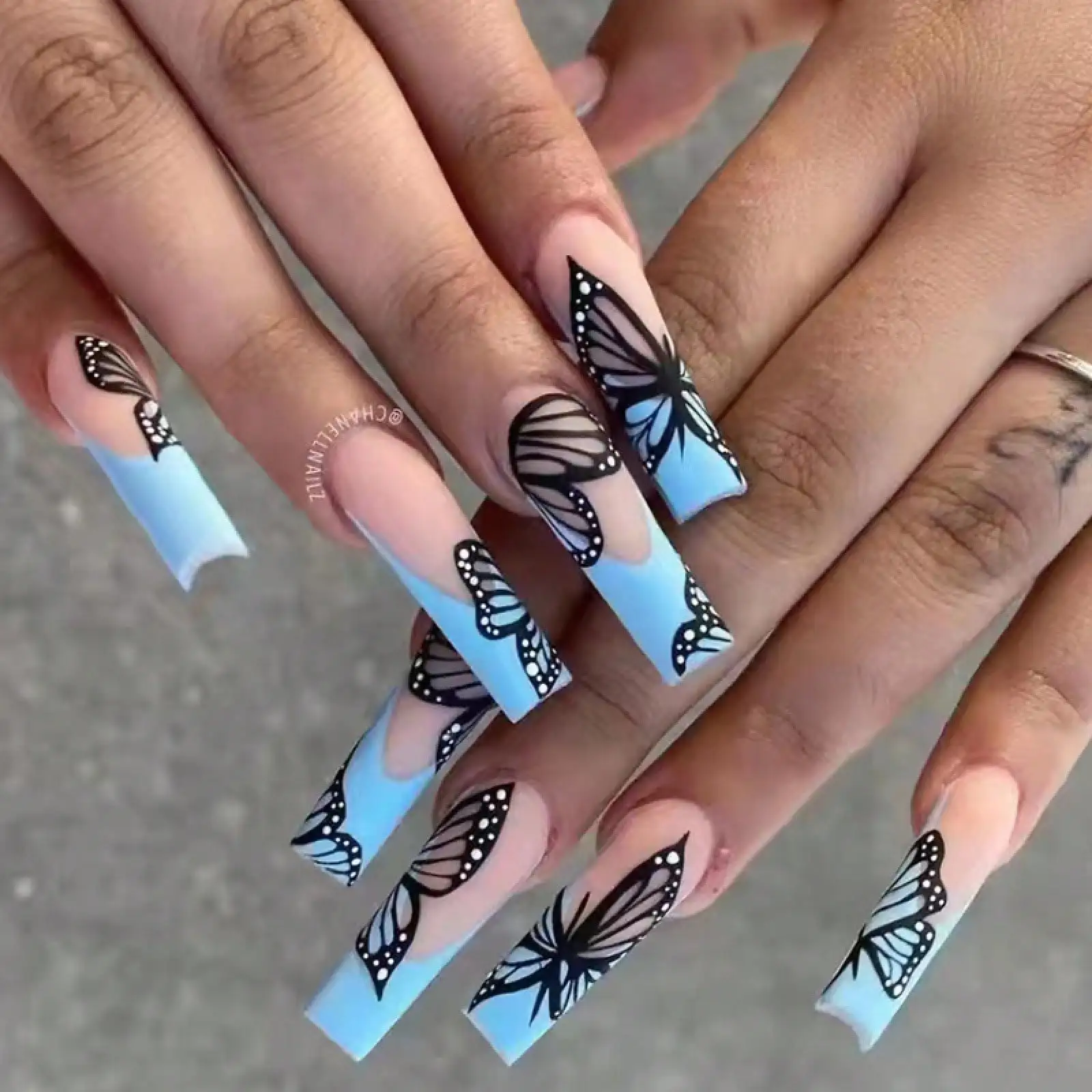 

Jelly Glue Rubber Strip Wearable Long Ballet Nails, Black Design, Detachable, Popular Online