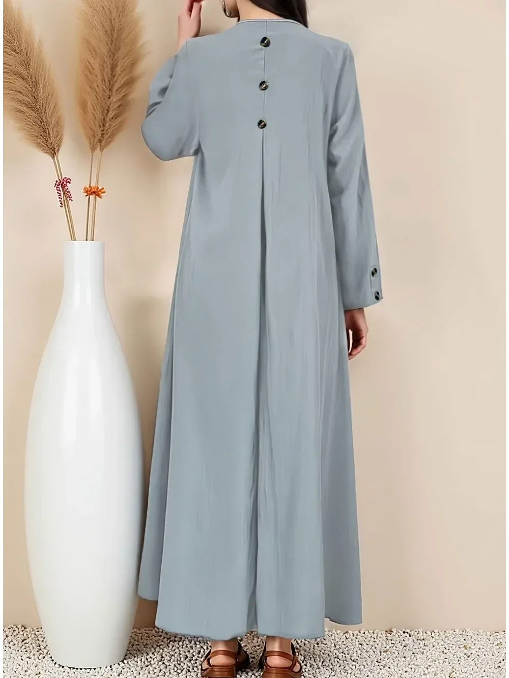 Eid Abito da donna Bottone autunnale Abaya Dubai Abiti musulmani Largos Abiti lunghi modesti Abito arabo Party Caftano Jalabiya Ramadan