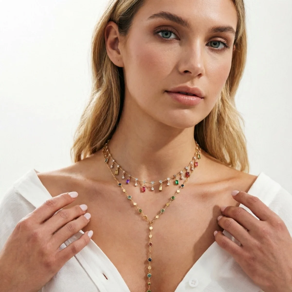 Leichter Luxus Funkelnde Bunte Strass-Quasten-Halskette für Frauen Eleganter Exquisiter Kristall Y-förmiger Choker Brautjungfern-Schmuck – Detail 21