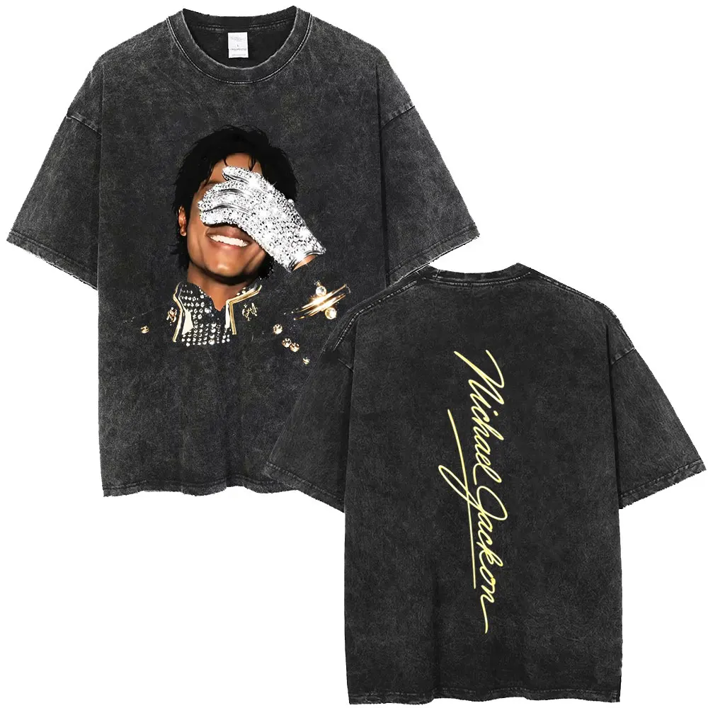 Danqi Yoyo Washed Vintage Michael Jackson Face Graphic T-shirt Men Women Fashion Hip Hop Oversized T-shirts Male Retro Gothic