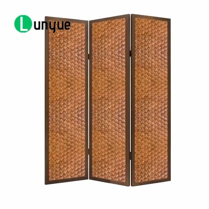 Bamboo Folding Screen Room Divider Solid Wood Frame Fabric Partition Movable Chinese Style Privacy Separator for Living Room
