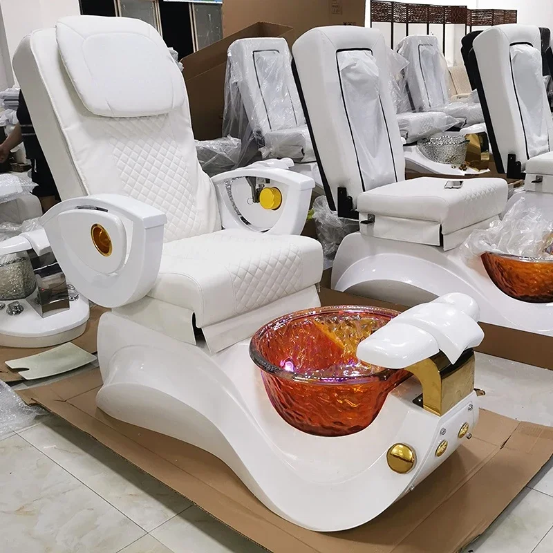 Hot sale beauty salon equipment white gold manicure foot spa chair electric massage pedicure chair