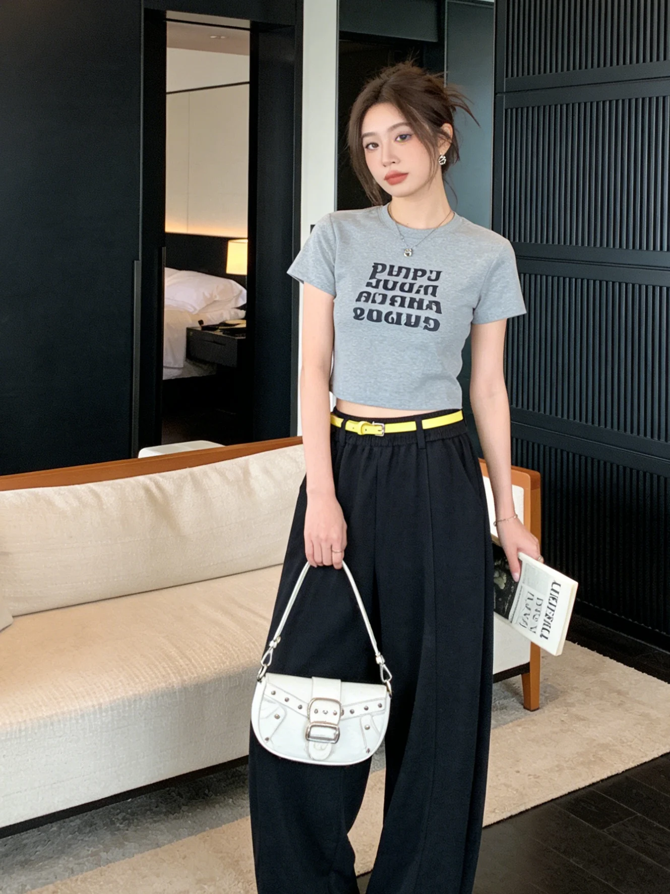 

Женские повседневные брюки с высокой талией, драпированные, свободные, удобные, для прогулок, весенние, однотонные, прямого кроя, с эффектом стройности