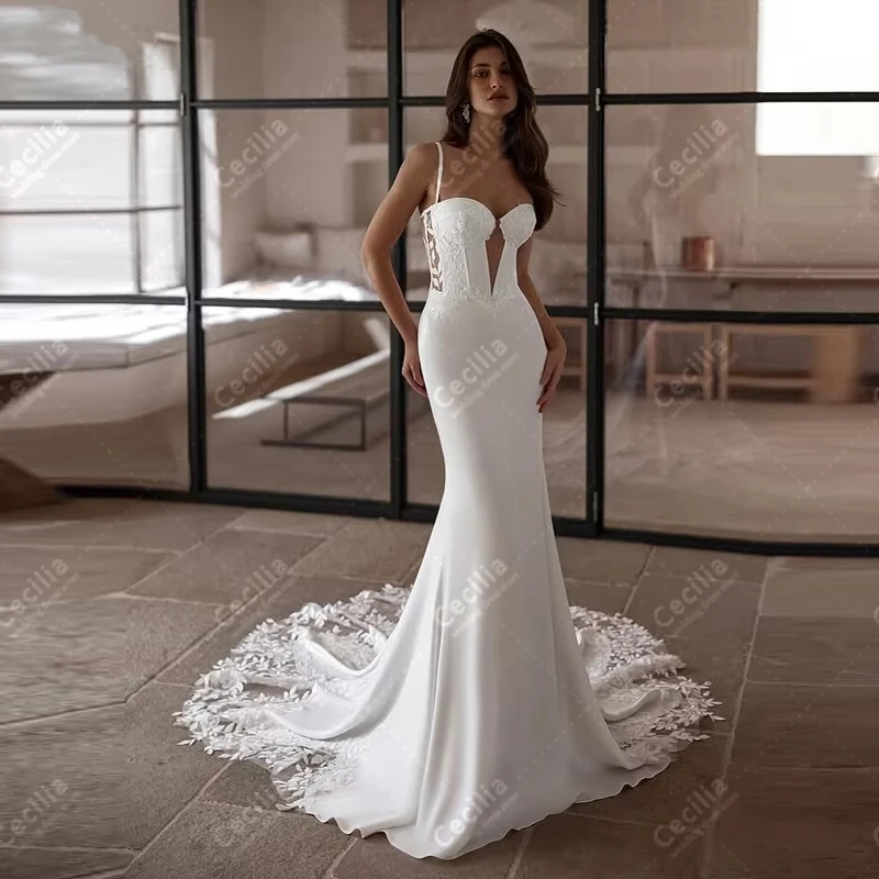 Glamorous Wedding Dresses Satin Bridal Gowns Lace Appliques Sleeveless Backless Robes Charming Customized Vestidos De Novia 2026