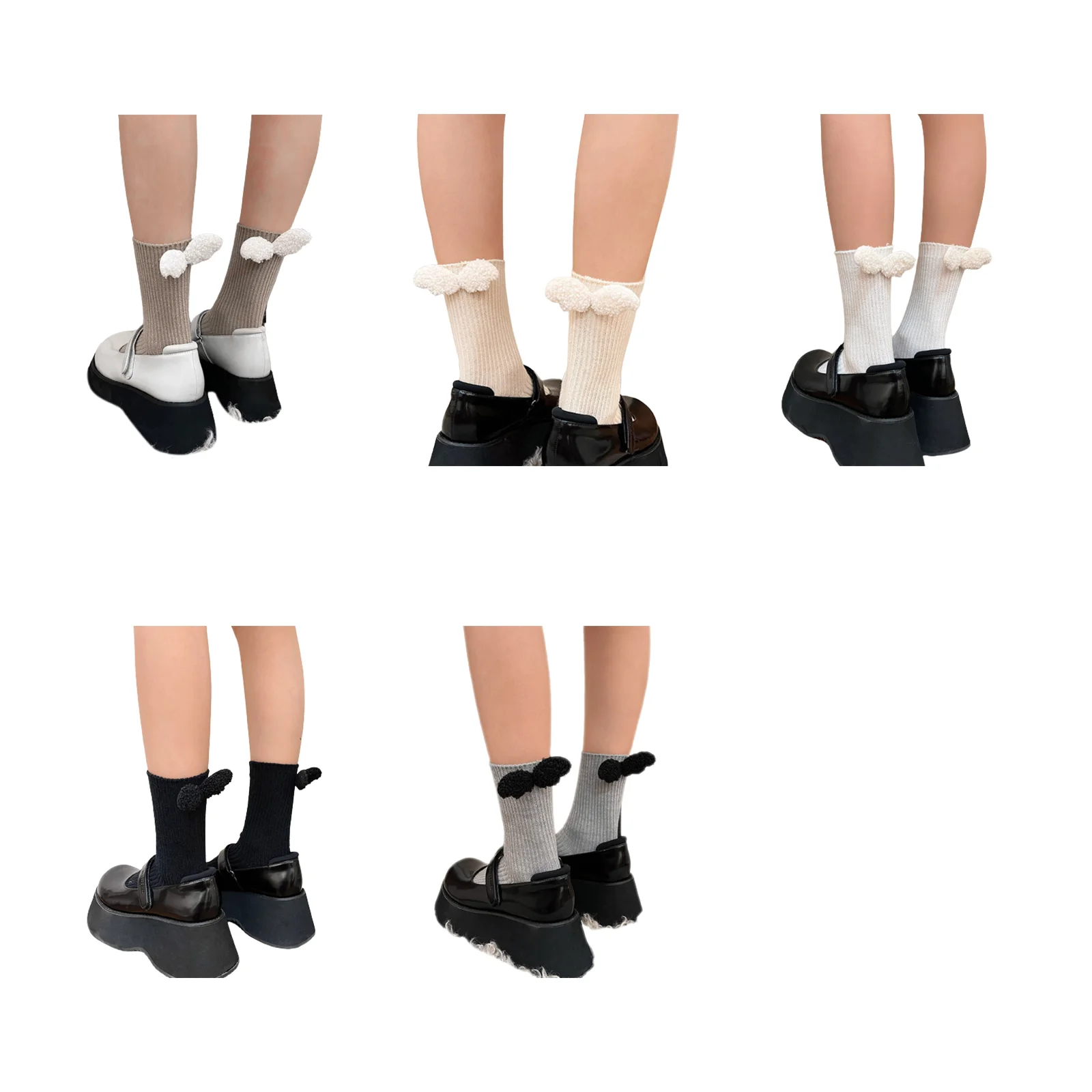Angel sherpa wings pile socks 5-color combination pack (1 pair each of khaki/apricot/white/black/grey)