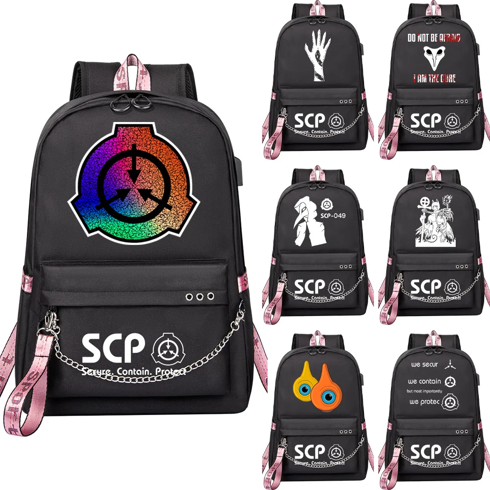 

Game SCP Foundation Backpack School bag Large capacity Children Cartoon Bookbag For Teenage Boy SCP USB Laptop Shoulder Bag