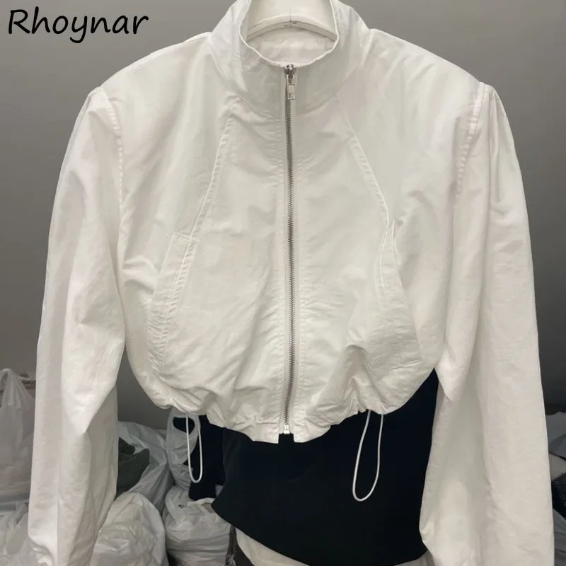 Basic Jackets for Women Spring Autumn Y2k Cropped Zip-up Outerwear Baggy Casual Pleated New Stylish College Sporty Long Sleeve