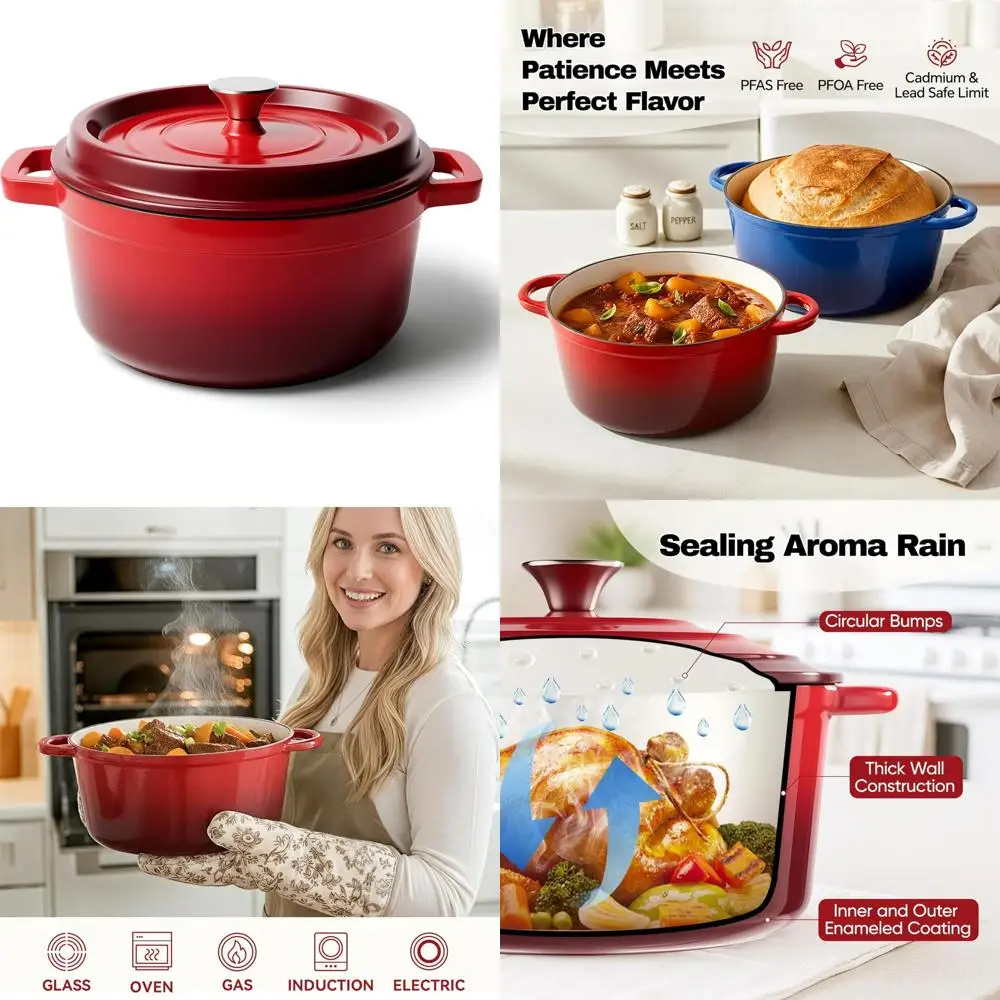 

Non-Stick Enameled Cast Iron Dutch Oven, 7 Quart Heavy-Duty Pot with Lid, Perfect for Bread Baking and Oven-Safe Ceramic Cooking