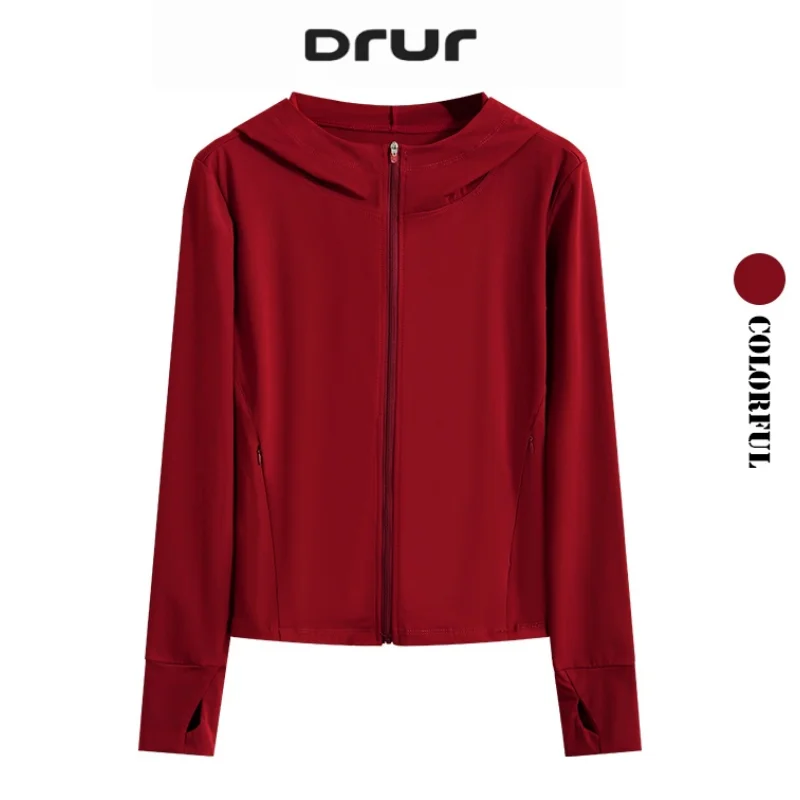 

DRUR Hooded Running Jackets For Women Summer Lightweight Quick Dry Sport Shirts Fitness Sportswear Gym Yoga Workout Activewear