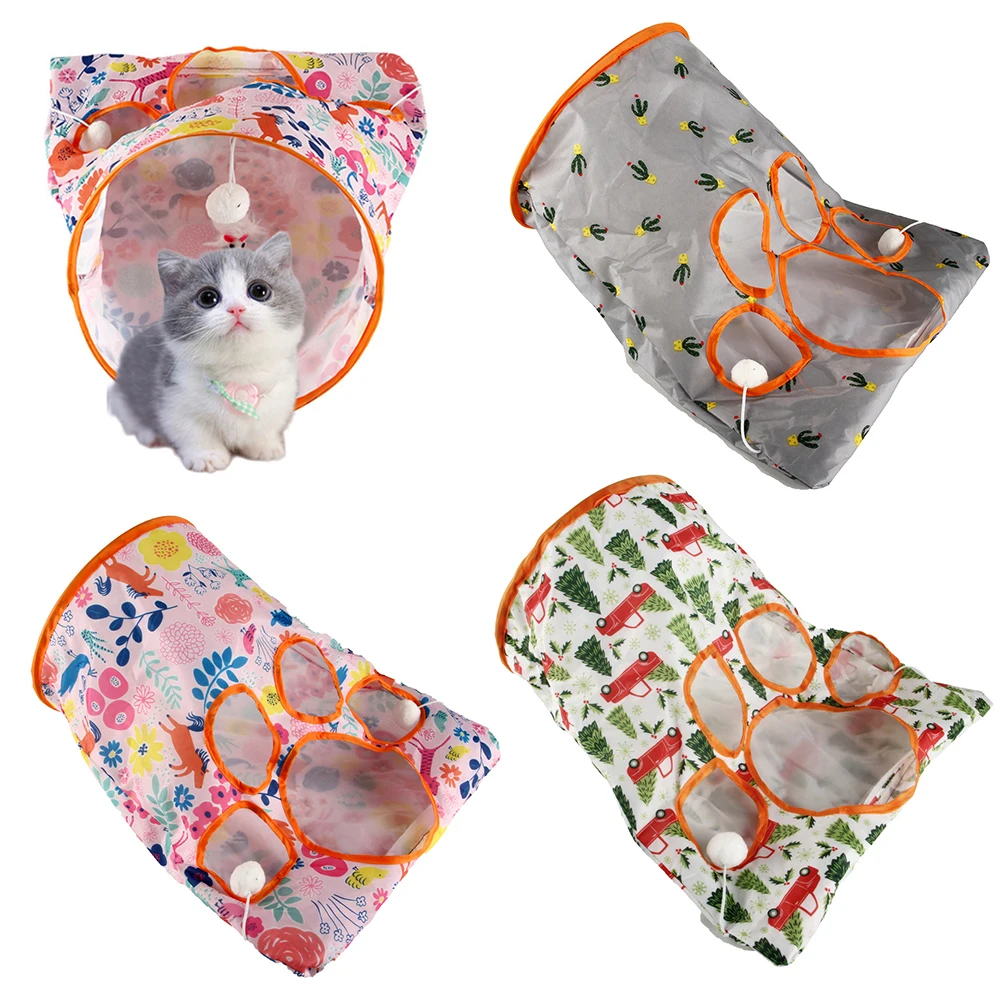 

Cat Tunnel Bag Small Pet Hidden Hole Hunt Puzzle Toy Foldable Kitten Crinkle Paper Toys Cute Drill Bucket Interactive Play Tube