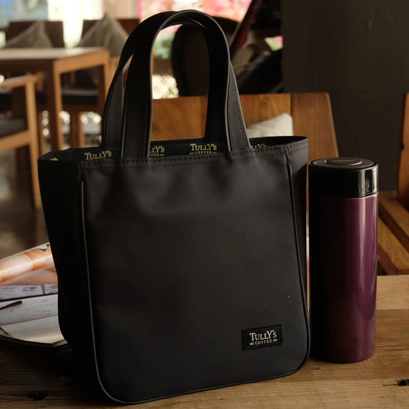 large-size-black-japanese-style-handheld-lunch-bag-waterproof-dirty-resistant-with-cup-holder-thickened-lunch-box-bag