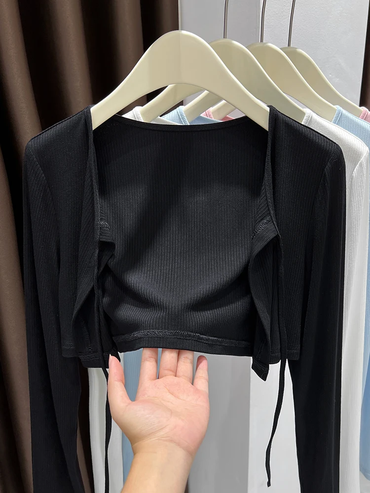 

Pink Sun-Protective awl Cardigan Sweet Sle Slim Fit Long Sve round Ne ort Outerwear Thin Summer New Knitted Top Coat