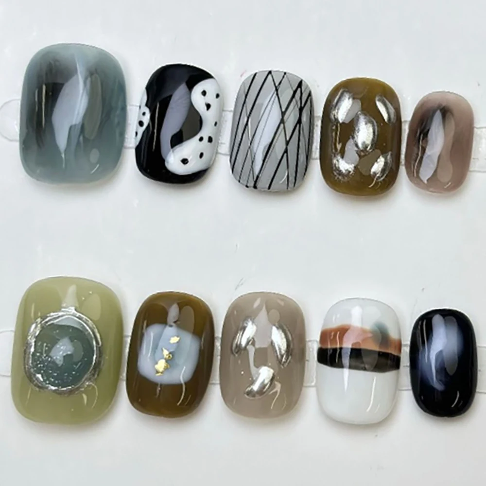 Beautifu Light Luxury Short Artificial Press On Nails Spice Girl Rhinestone Flower Pearl Gradients Reusable Nail Party Stickers