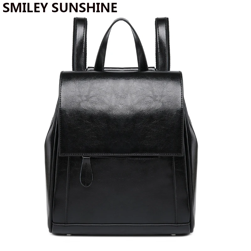 Fashion Women Backpack Genuine Leather Casual Daypack Sac A Dos Vintage Oil Wax Cowhide Women School Bag Girls Mochila Rucksack