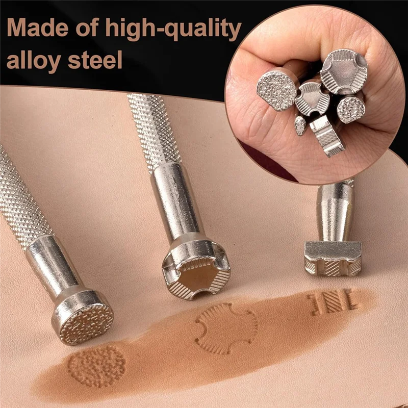 ABJO-6Pcs ختم جلدي، أدوات تثقيب وختم الجلود المصنوعة من سبائك الصلب لتصميم الحرف الجلدية - فضي