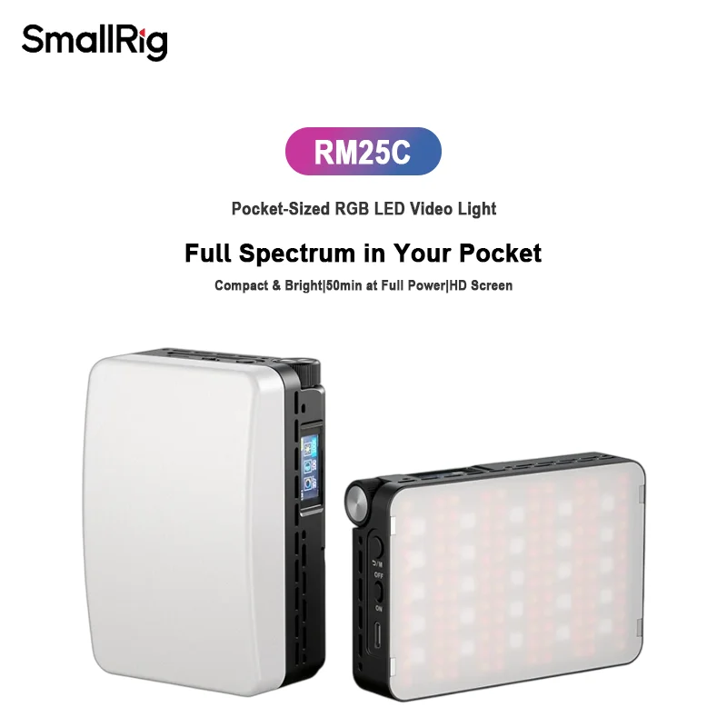 

SmallRig RM 25C RGB мини-светодиодный светильник для видео Компактный мощный магнитный монтаж RGB Полноцветный + 14 световых эффектов 5357