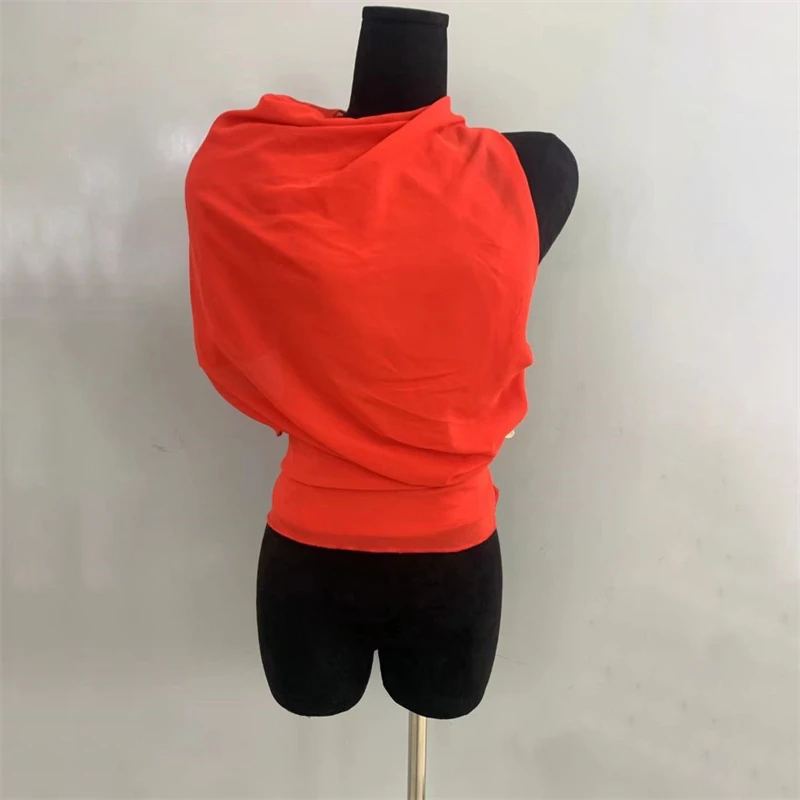 y2k summer new women\'s asymmetric versatile pleated shawl top 2024 high quality fashion sexy halter neck backless T-shirt Traf