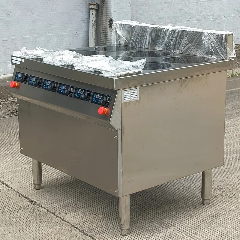 Certified 6 Burner Commercial Induction Cooker with Built-in Bain Marie Fast Heating Heavy-duty Induction Cooktop