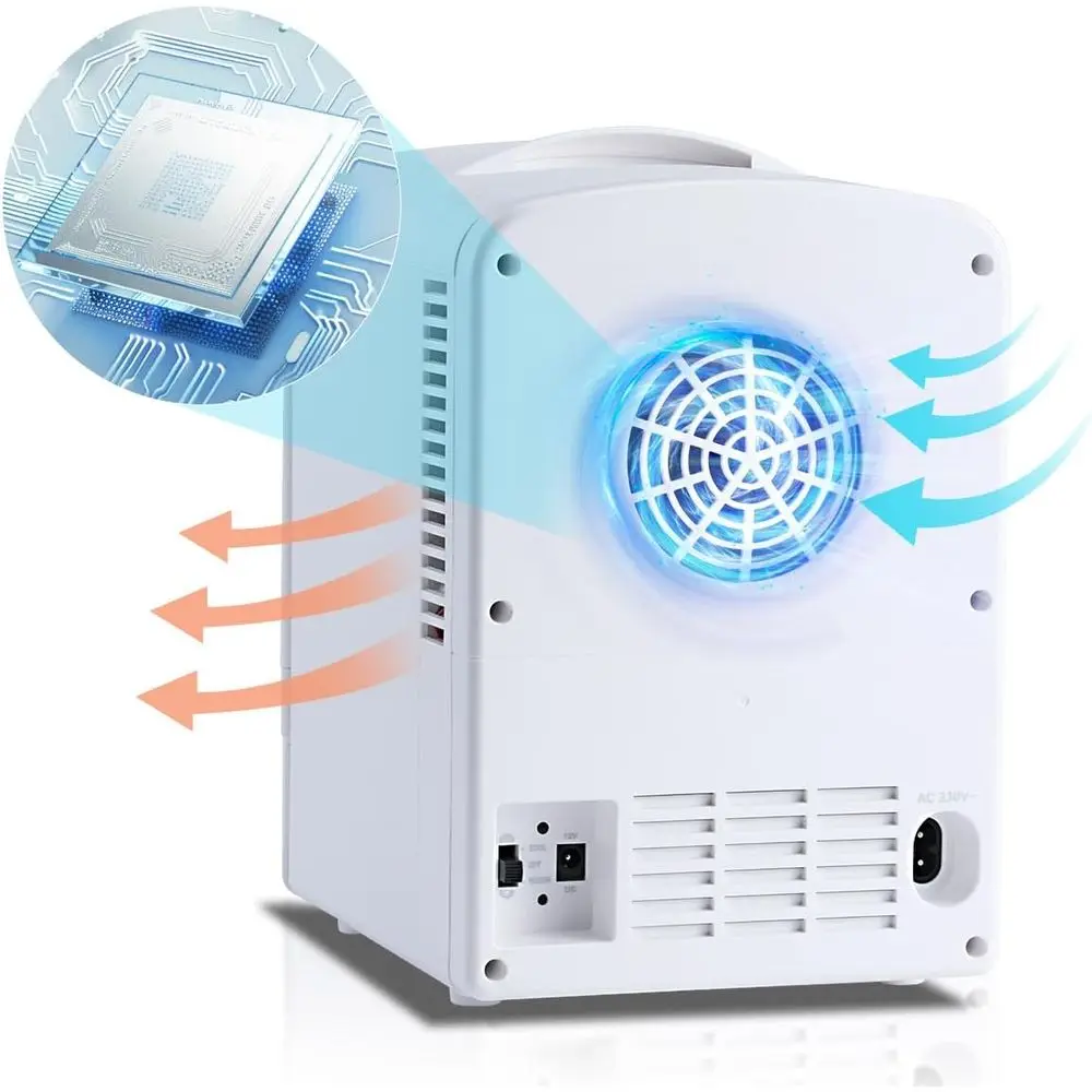 Mini Ridge Retro 4 Liter 6 Cans Tiny Ridge Compact Portable 4A Cooling Mini Refrigerator for Bedroom Car Office Dorm (White)