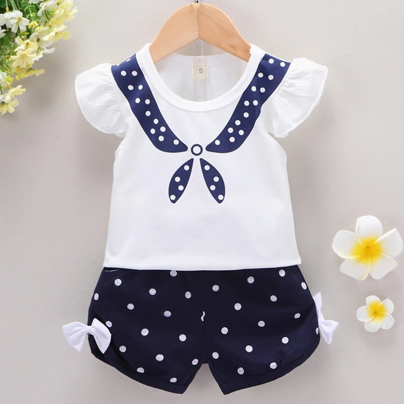 Baby Girl Clothes Children Set Ruffle T-shirt+Pant 2Pcs Outfit Kid Tracksuit Suit Toddler Clothing Casual Costume Cute Bow A531