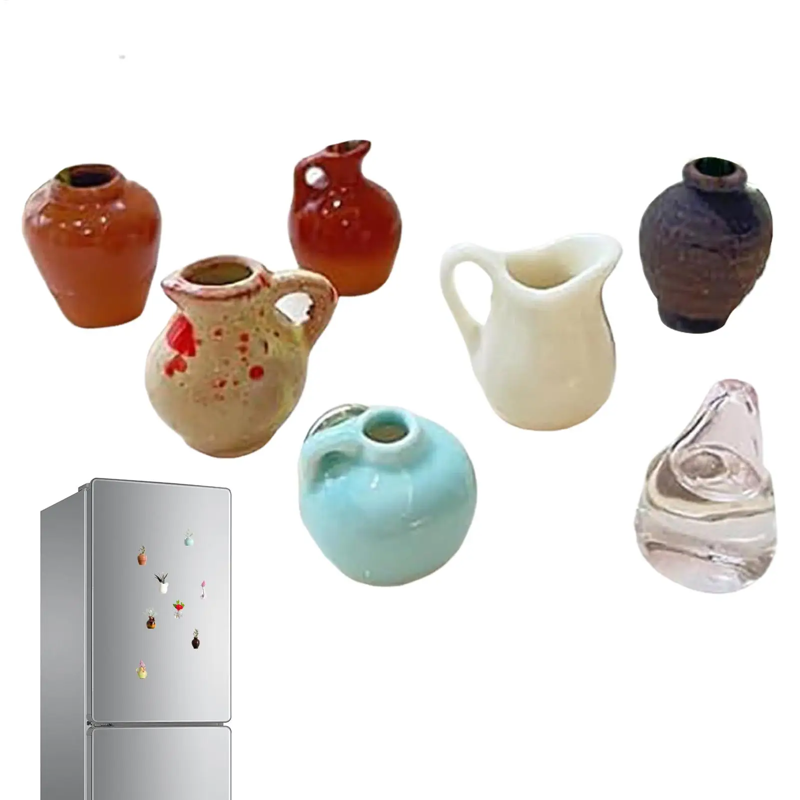 Tiny Flower Vase Refrigerator Magnet Label 8 Pieces Resin Funny Mini Bonsai Plant Pots Kitchen Decor For Home